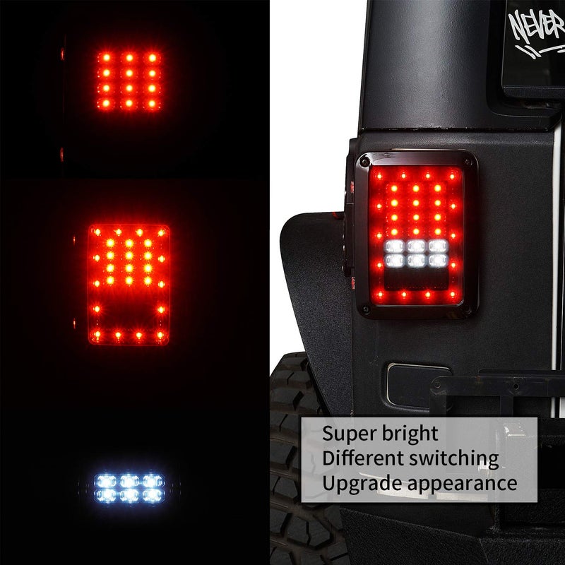 V8 GOD JK Wrangler Smoke Tail Lights Assembly w/Brake Light & Turn Signal Reverse Lamp for 2007-2018 Jeep Wrangler JK & Unlimited - Image 2